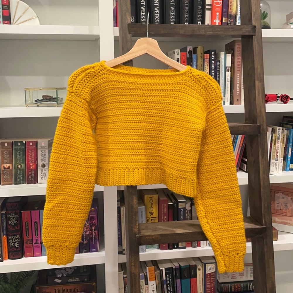 Yellow Cropped Sweater - Handcrafted (Crochet)